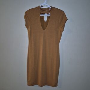 Guess Brown Keyhole Short Sleeve Bodycon Dress